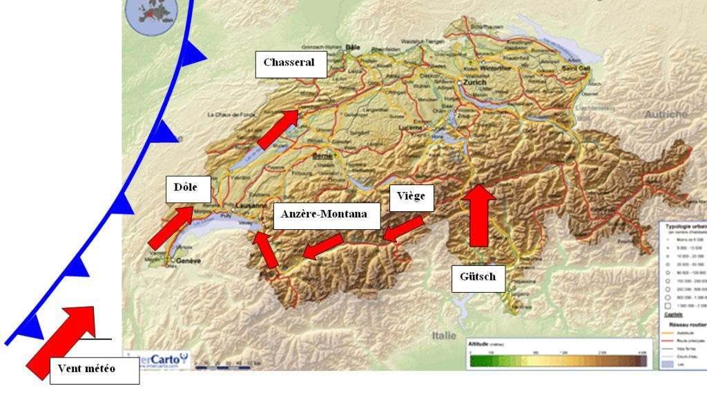 Carte du Foehn en Valais